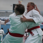 Action Foto mit Hanshi Franz Knafl und Hanshi Charlie Lenz: auch Grossmeister müssen üben